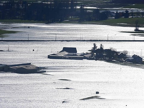 A view of flooding in the Sumas Prairie area of Abbotsford, British Columbia, Canada, on November 17, 2021.