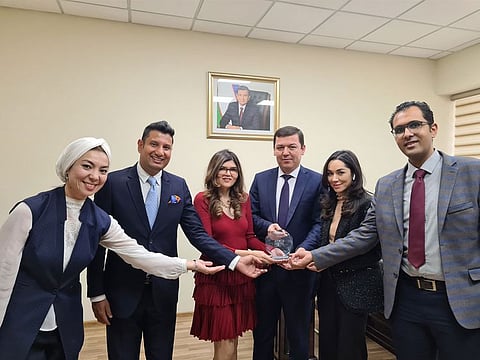 Khodjaeva Dildora, Director, Krems University of Applied Sciences (Austria); Amit Yadav, Head of Digital Marketing and e-Commerce Kashkha; Hina Bakht, Vice Chairman for ATECA Holding and Managing Director for EVOPS Marketing DMCC; Prof. Dilshodjon Rakhmonov, Vice Rector on International Cooperation, Tashkent State University of Economics; Zarina Khamidova, Business Development Manager, ATECA Hotel Academy Hub; and Dr. Ahmed Mohamed Aziz, Head of the Department of Business Administration, Krems University of Applied Sciences (Austria)