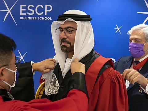 The Doctorate Honoris Causa being granted to Mohammad Abdullah Al Gergawi, UAE Minister of Cabinet Affairs and Chairman of the Executive Office of Sheikh Mohammed bin Rashid Al Maktoum