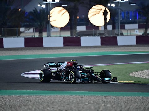 Mercedes' Finnish driver Valtteri Bottas drives during the second practice session ahead of the Qatari Formula One Grand Prix at the Losail International Circuit, in the city of Lusail.