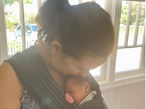 Actress Evelyn Sharma with her baby girl Ava Bhindi