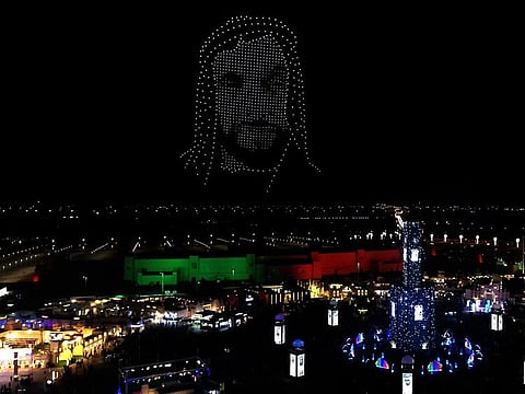 A drone display of the UAE's Founding Father as part of the Sheikh Zayed Festival in Al Wathba.