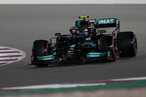 Mercedes driver Lewis Hamilton of Britain in action during qualifying session in Lusail, Qatar ahead of the Qatar Formula One Grand Prix.