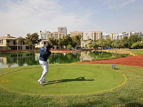 Tyrrell Hatton of England competes during the Dubai DP World Tour Championship at Jumeirah Golf Estates in the UAE