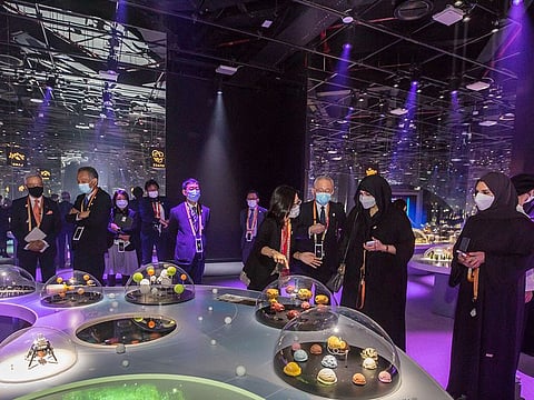 Sheikha Latifa bint Mohammed bin Rashid Al Maktoum (second from right) at Japan Pavilion at Expo 2020 Dubai