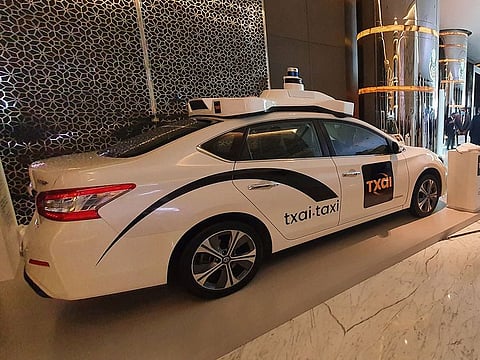A driverless taxi from 'Txai' at Abu Dhabi Smart City Summit on Tuesday
