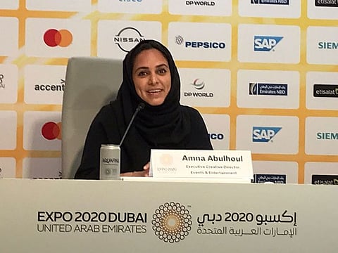 Amna Abulhoul, Expo 2020 Dubai Executive Creative Director, announces on Wednesday the exciting line up of of events to be held at the Expo-2020 Dubai as part of the UAE's Golden Jubilee National Day celebrations.
