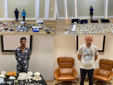 Part of the massive drug haul, along with some of the arrested drug dealers.