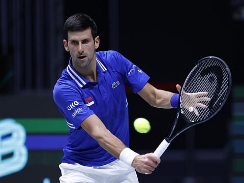 Serbia's Novak Djokovic in action during his match against Austria's Dennis Novak.