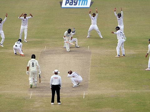 Final moments during the last session of play of Day-5 of the 1st Test match between India and New Zealand, at Green Park International Stadium, in Kanpur.