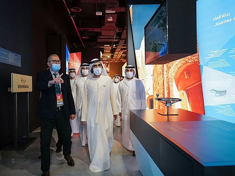 His Highness Sheikh Mohammed bin Rashid Al Maktoum visiting Algeria Pavilion at Expo 2020 Dubai on Monday