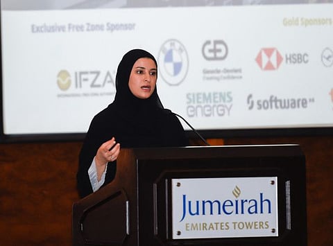 Sarah Bint Yousif Al Amiri, Minister of State for Advanced Technology, UAE Ministry of Industry & Advanced Technology addressing delegates at the first NMI Gulf Future Conference in Dubai.