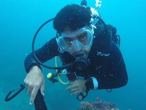Emirati diver Saleh Mohammed Aldhuhoori on his underwater mission.
