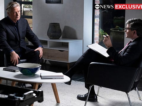 This image released by ABC News shows actor-producer Alec Baldwin, left, during an interview with “Good Morning America” co-anchor George Stephanopoulos.