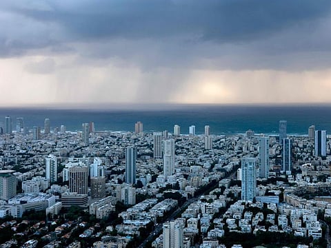 An aerial view of Israel's Mediterranean coastal city of Tel Aviv.