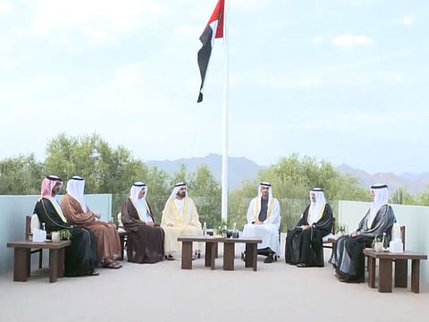 Rulers of the Emirates during the Federal Supreme Council meeting in Hatta, Dubai, on 50th UAE National Day, on Thursday