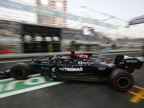 Mercedes' Lewis Hamilton in action during first practice at the Jeddah Corniche Circuit, Jeddah Saudi Arabia.