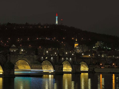 The popular Petrin Lookout Tower in Prague, lights up in UAE national colours as Czech Republic pays tribute to the UAE’s 50th National Day on December 2.
