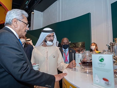 His Highness Sheikh Mohammed bin Rashid Al Maktoum, Vice-President and Prime Minister of the UAE and Ruler of Dubai, today met President Gotabaya Rajapaksa of Sri Lanka during his visit to the Sri Lanka Pavilion at Expo 2020 Dubai.