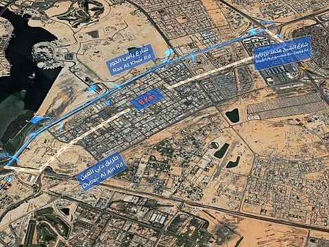 The project, which extends 8km along Ras Al Khor Rd, runs from the intersection of the Dubai-Al Ain Road to the intersection of Sheikh Mohammed bin Zayed Road