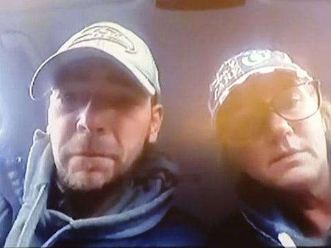 James, left, and Jennifer Crumbley during the video arraignment of their son, Ethan Crumbley in Rochester Hills, Michigan, on December 1, 2021.