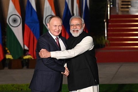 File photo: India's Prime Minister Narendra Modi (right) with Russian President Vladimir Putin