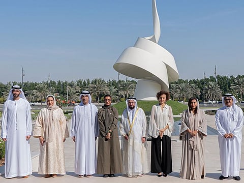 Sharjah Ruler Dr Sheikh Sultan with Bodour Al Qasimi, Sheikh Salem Khalid Al Qassimi, Noura bint Mohammed Al Kaabi, Audrey Azoulay, Director General of Unesco after inaugurating the ‘Chapters of Islamic Art: Ettinghausen’s Private Collection of Rare Books' exhibition at the House of Wisdom in Sharjah
