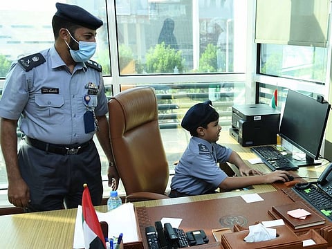 A nine-year-old Emirati child of determination becomes director of Al Rawdah Police Station for a day after he expressed his wish to become a senior policeman.