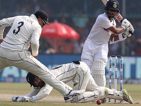 Wriddhiman Saha in action during the two-Test New Zealand series which India won 1-0.