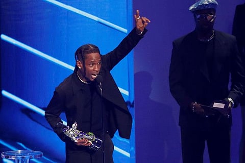 Travis Scott accepts the Best Hip-Hop award for "Franchise" at the 2021 MTV Video Music Awards, at Barclays Center, Brooklyn, New York, US, September 12, 2021.