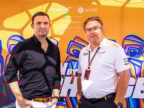 Zak Brown, right, CEO at McLaren Racing and John Beasley, Global Head of Brand Building, BAT