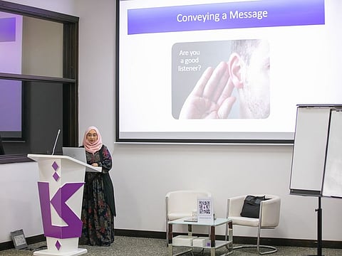 A specialist trainer providing her advice on the importance of interview skills at the Career Building Forum in Sharjah.