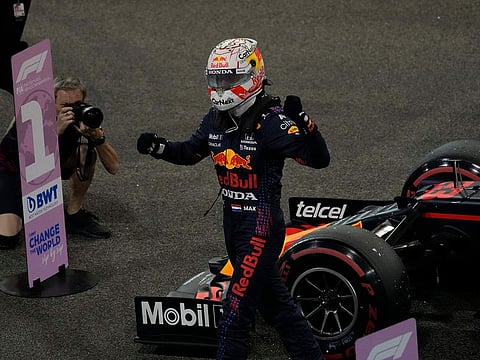 Max Verstappen celebrates pole in Abu Dhabi