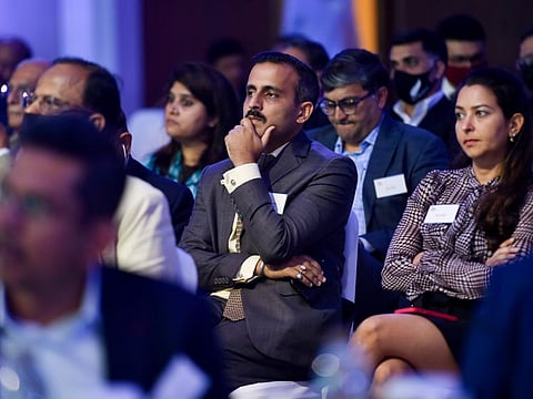 Dignitaries listening to Ananth Sankaranarayanan, Co-Founder & CEO, Mensa Brands Technologies, at the India Global Forum UAE 2021 at Taj Dubai, 13th December 2021. Photo: Ahmed Ramzan/ Gulf News