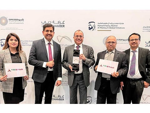 Tristar Group CEO Eugene Mayne (centre) with corporate staff - Khushnuma Hassan and Mohan D. from Business Excellence, Sundararaghavan from HR, and Prasad KM from IT