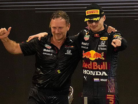 Red Bull team chief Christian Horner with Max Verstappen