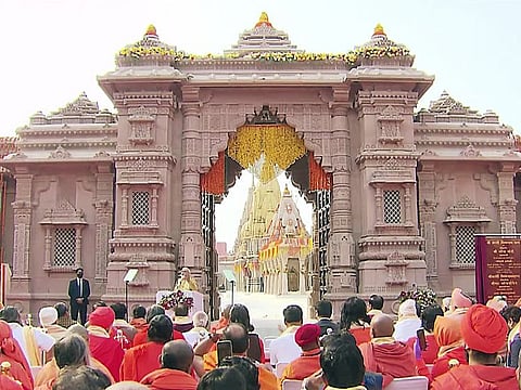 Prime Minister Narendra Modi addresses at the inauguration of redeveloped Kashi Vishwanath corridor, in Varanasi on Monday.