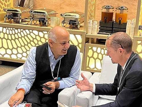 Manish Sisodia (left) with Jeff Maggioncalda , CEO, Coursera, at the Education Rewired conference in Dubai on Thursday.