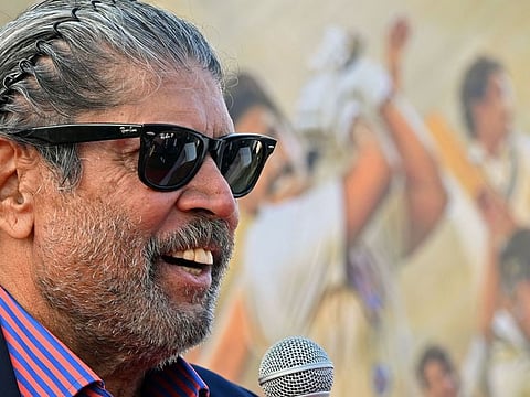 Captain Fantastic: Kapil Dev holds court at the promotion of '83, the first one in India, in Kolkata.