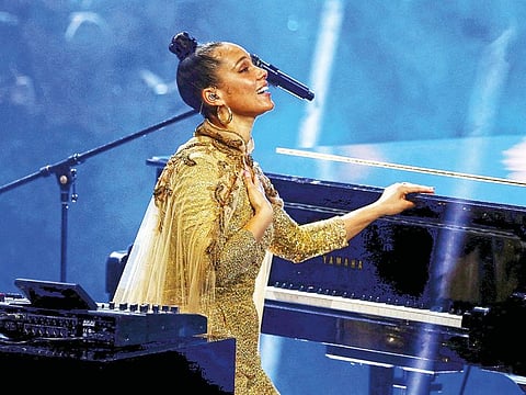 Singer Alicia Keys performs at Expo 2020 in Dubai, United Arab Emirates, December 10, 2021.