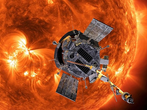 This image made available by Nasa shows an artist's rendering of the Parker Solar Probe approaching the Sun.