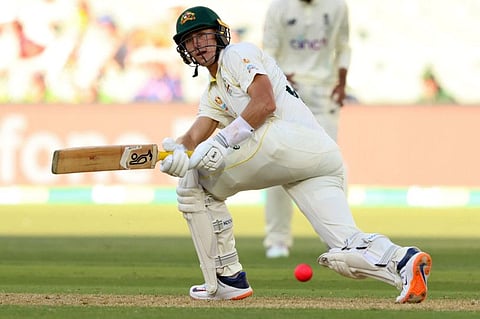 Australia's Marnus Labuschagne plays a sweep shot during his unbeaten 95 against England during the first day of the second Ashes Test in Adelaide on Thursday.