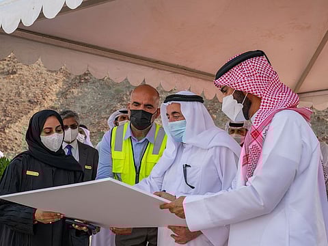 Dr Sheikh Sultan inspects various development projects in Kalba on Thursday. Officials from department concerned brief him about the upcoming projects including the Hanging Gardens.