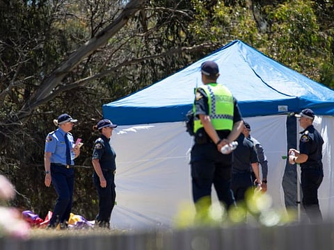 Emergency services personnel at the scene of the deadly incident at the Hillcrest Primary School in Devonport, Tasmania, on Thursday.