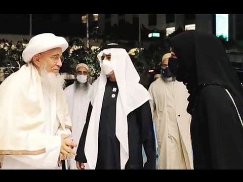 Sultan Al Bohra welcomed by Sheikh Nahyan Bin Mubarak Al Nahyan and Reem Al Hashemi upon his arrival at Expo 2020 Dubai on Friday.
