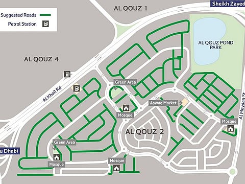 RTA graphic showing where the new internal roads will be constructed in Al Qouz 2, Dubai