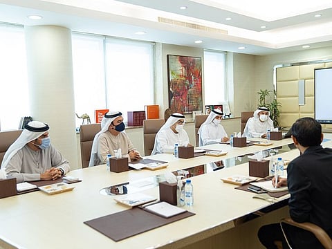 Abdul Rahman bin Mohamed Al Owais, Minister of Health and Prevention (centre) during the meeting with the delegation from India in Dubai