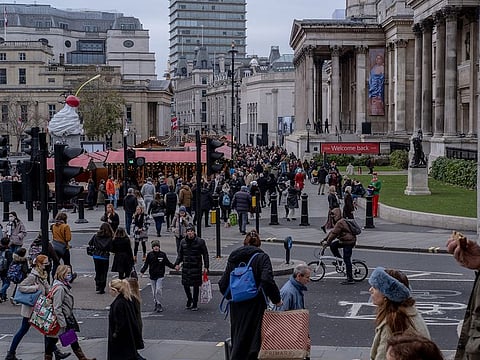 A Christmas market in Trafalgar Square in London, Dec. 11, 2021.