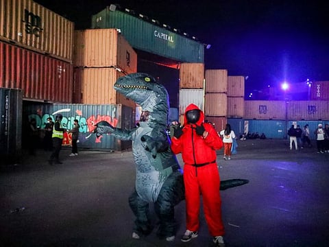Revelers in party costumes at the MDLBeast Soundstorm  music festival in Riyadh, Saudi Arabia, on Thursday, December 16.