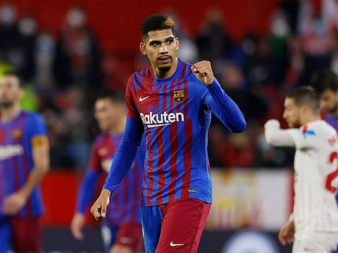 Barcelona's Ronald Araujo celebrates scoring the equaliser.
